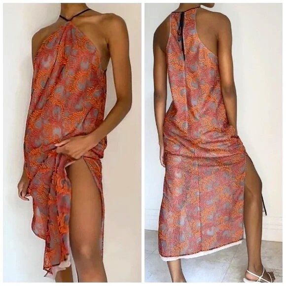 Aritzia 1-01 Babaton Modern Halter Embroidered Mesh Netted Dress - Picture 2 of 12